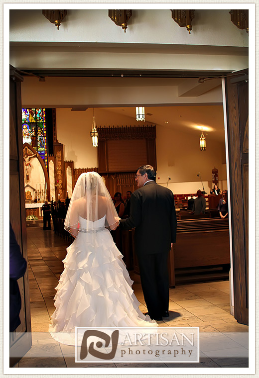 Bride walking down the aisle at St Joan of Arc in Phoenix