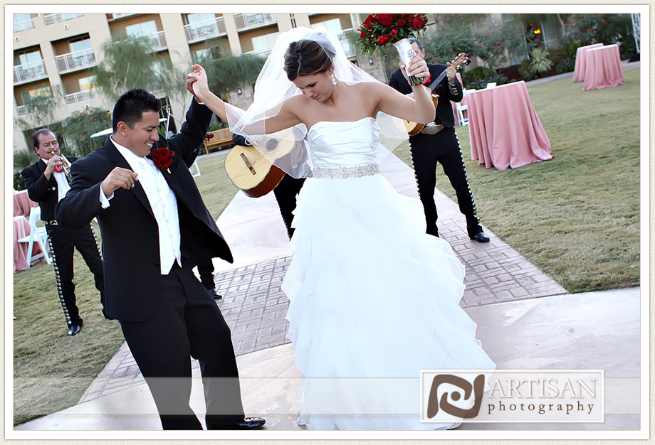bride and groom dancing with the mariachi band