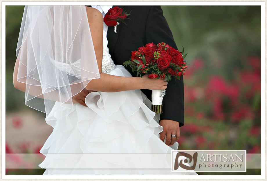bride and groom bouquet close up