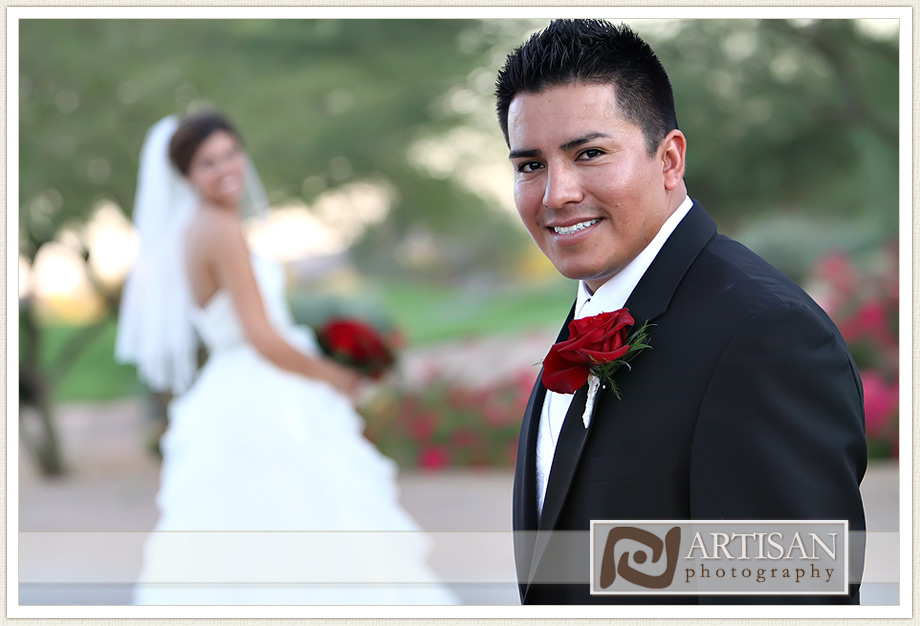 bride and groom perspective shot