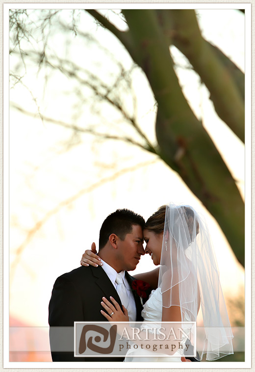 bride and groom at the JW Marriott Desert Ridge with sunset