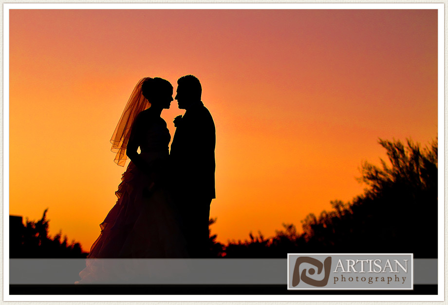bride and groom sunset shot 