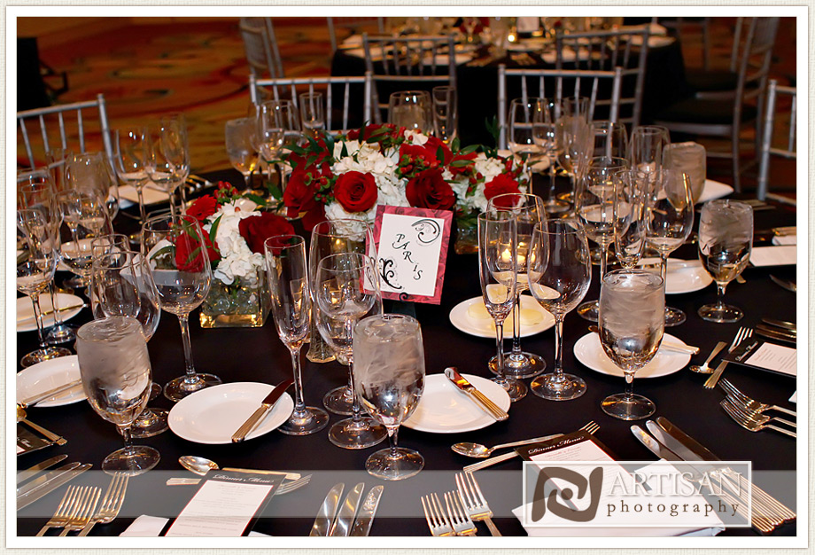 red black and silver wedding details