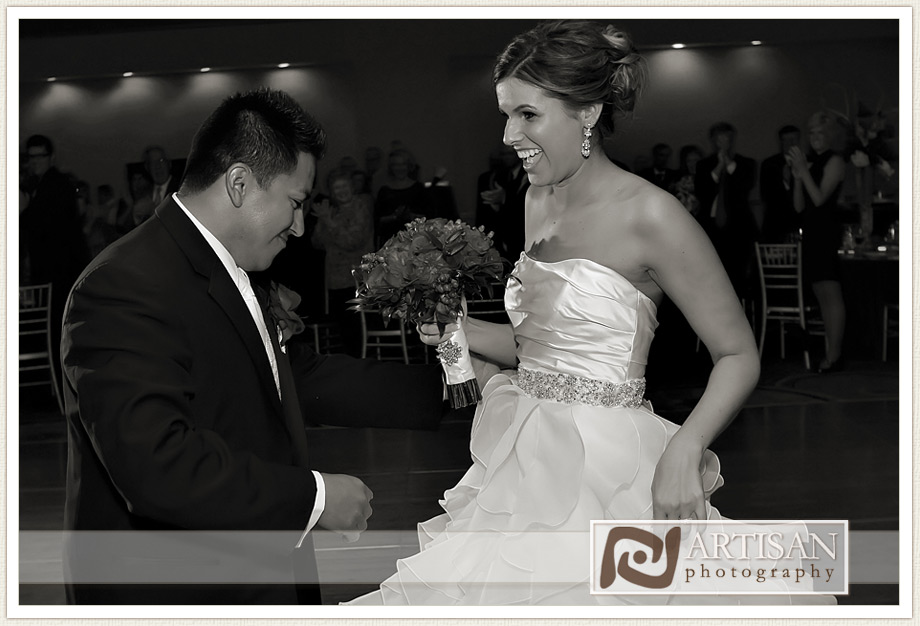 bride and groom dancing